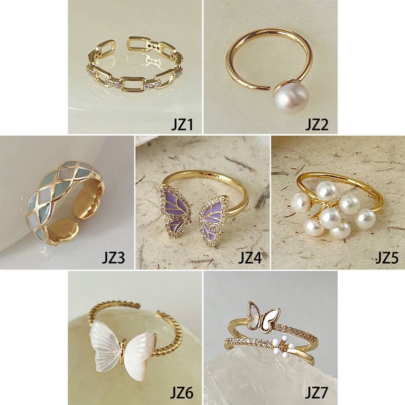 Fancyqube Fancycube Cincin Jari Bentuk Kupu-Kupu Aksen Mutiara Opal Bahan Alloy Untuk Wanita Butterfly