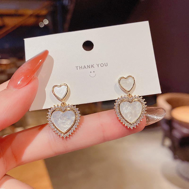 Anting Tusuk Sterling Silver 925 Desain Hati Hias Zircon + Mutiara Untuk Wanita