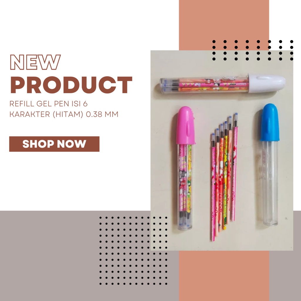 ISI ULANG / REFILL PEN GEL ISI 6 KARAKTER CEWEK / COWOK HITAM 0.38mm Tabung / Isi Ulang Pulpen Pena 