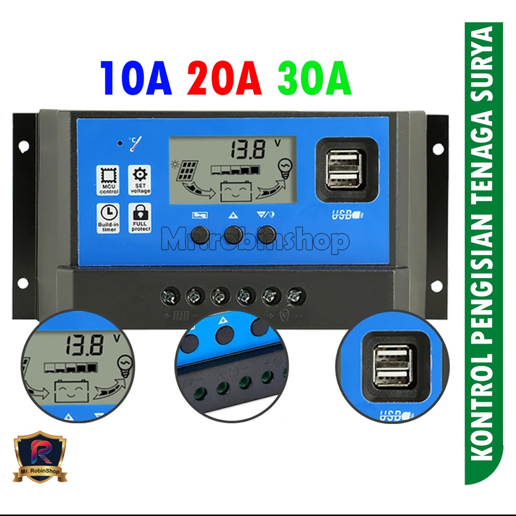 Solar Charge Controller LCD LED Display Solar PWM 12V/24V 10A 20A 30A USB Panel Surya Charge