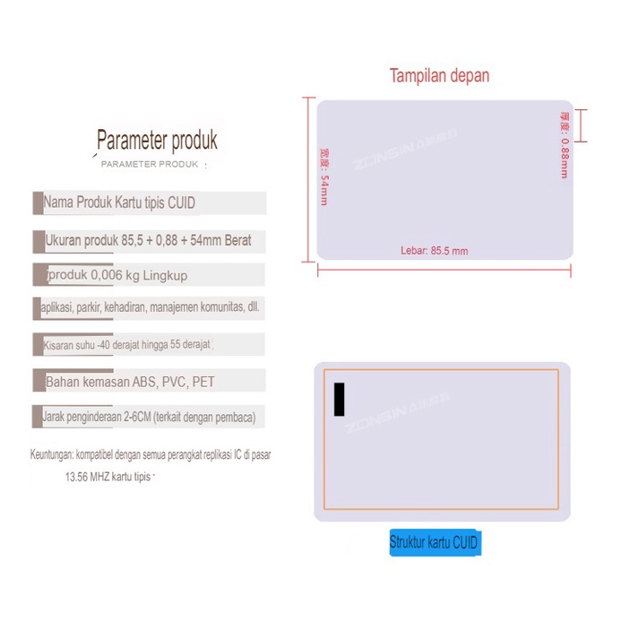 Kartu CUID 13.56Mhz IC Smart Card Duplicator Mifare 1k Copier Rewritable Clone Akses Absensi Parkir Door Access Kost Control Copy Apartemen Lift