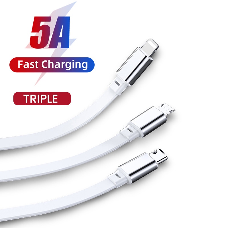 Kabel Data / Charger USB Tipe C 5A 3 in 1 Bentuk Kapsul Roket Untuk Iphone 14 / 13 / Android