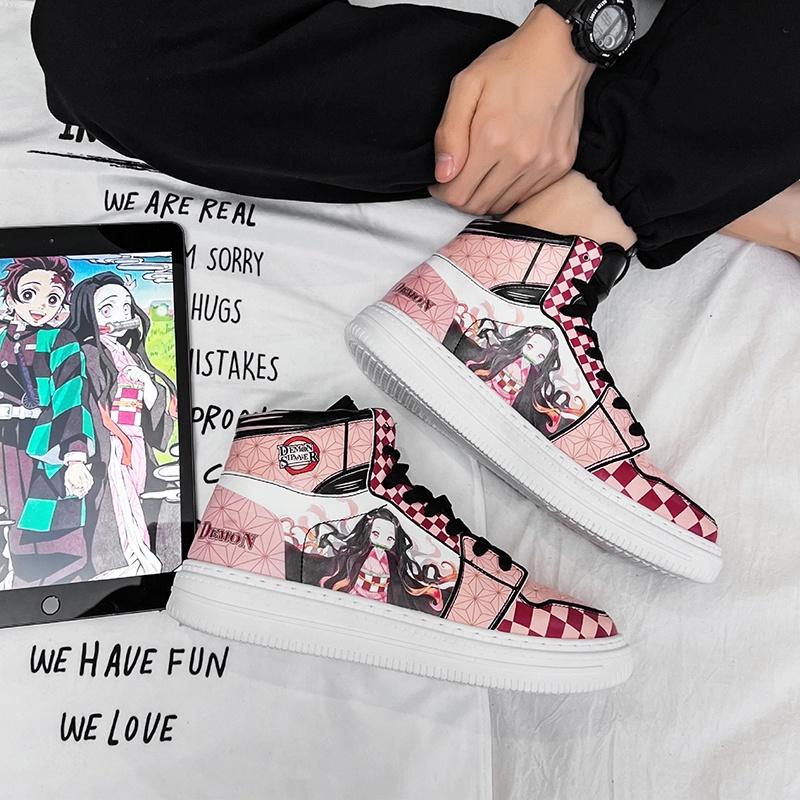 Anime Demon Slayer Sepatu Import Wanita Cewek Running Sneaker Nezuko Kamado Kimetsu No Yaiba High Cut Kets Sport Boots 207