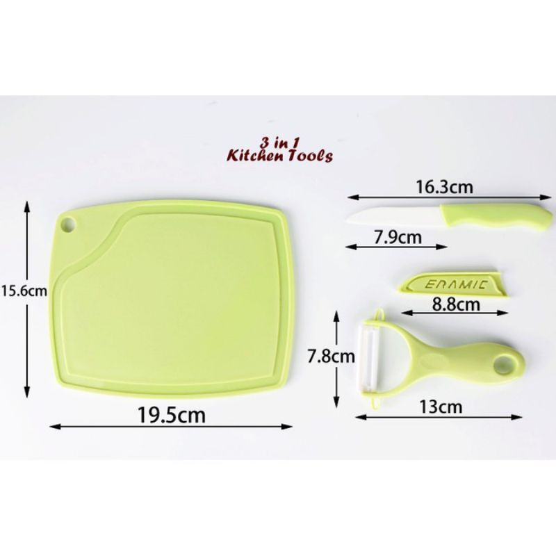 PISAU SET KERAMIK 3IN1 TALENAN PEELER BUAH ceramic fruit Knife Alat Dapur Kupas Sayur