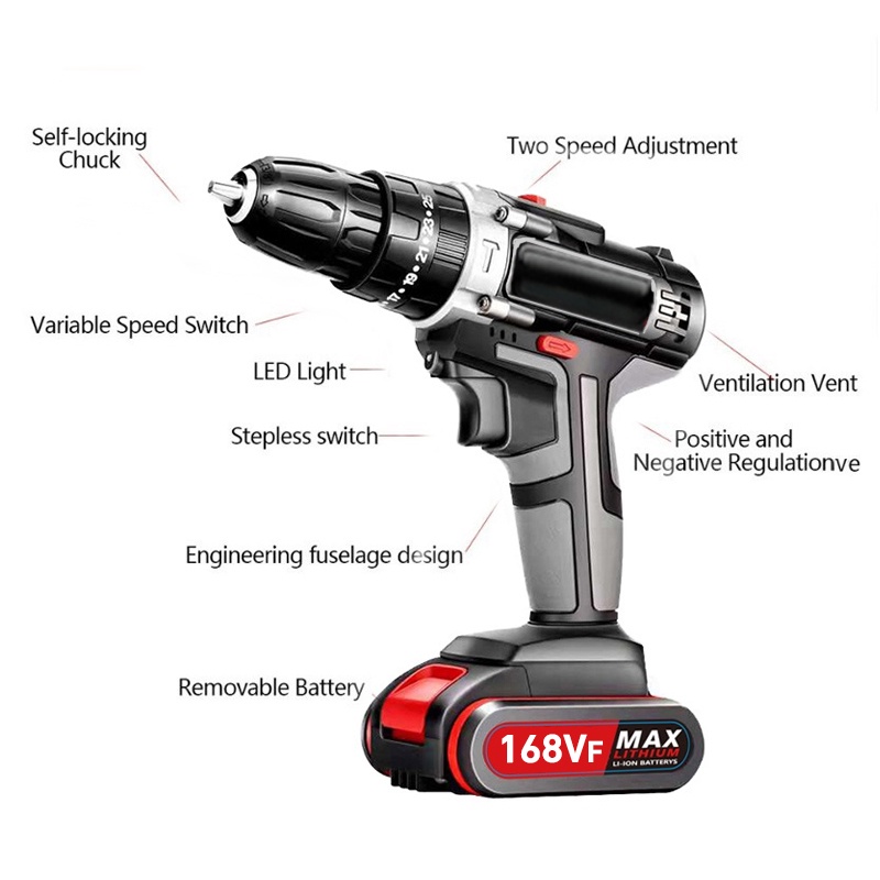 Mukava Baterai dua ganda Mesin bor cordless/Elektrik Drill/ bor listrik/beton besi kayu full set pilihan Bor tanpa kabel