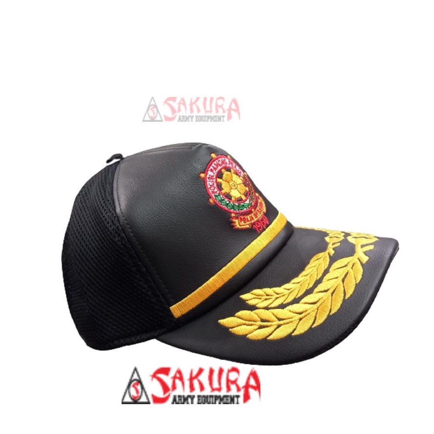 Topi POL PP Kombinasi Jaring Logo Padi Kapas Tumpuk