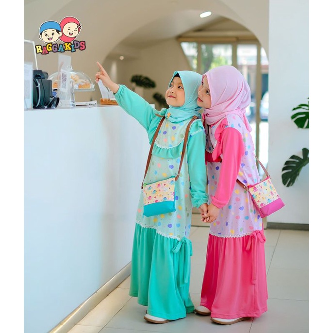 Gamis anak Raggakids RG60 + Pashmina instant Baju muslim Anak RG60 free tas dan mini bros