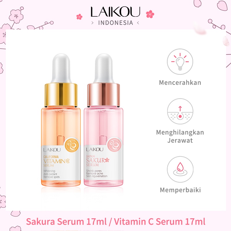 LAIKOU Sakura Serum Mengencangkan Pori-pori Vitamin C Memutihkan Untuk Bintik dan Kerutan 2pcs