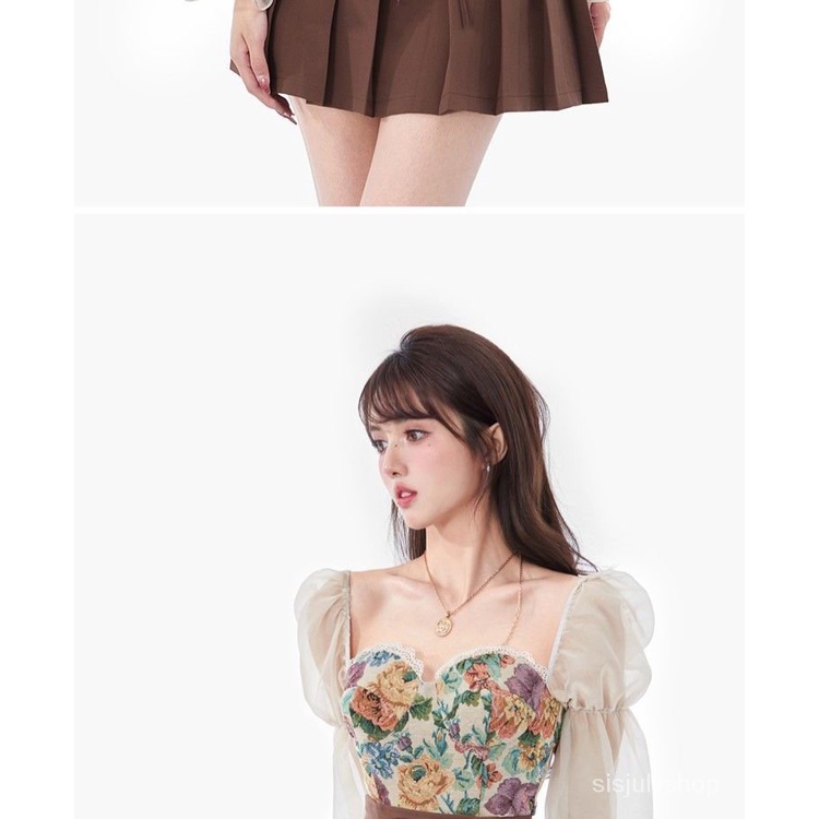 [✅BISA COD] Lukisan cat minyak desain atas rasa ceruk perempuan pinggang tinggi ramping rok lipit setelan musim