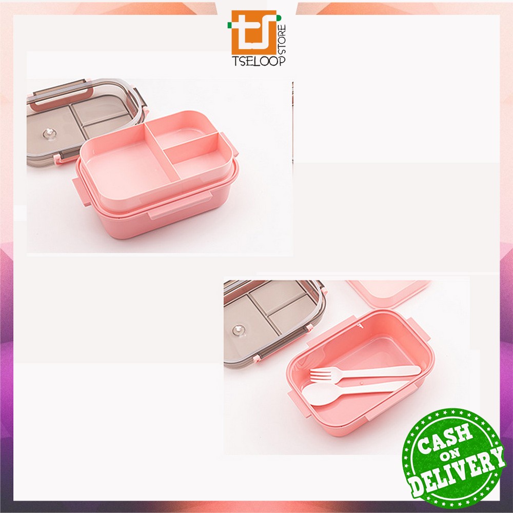 OFM-C697 Tempat Makan Set 2 Tingkat 3 Sekat Anti Tumpah / Lunch Box Susun Free Sendok Garpu Portable / Kotak Bento Tingkat Set BPA FREE