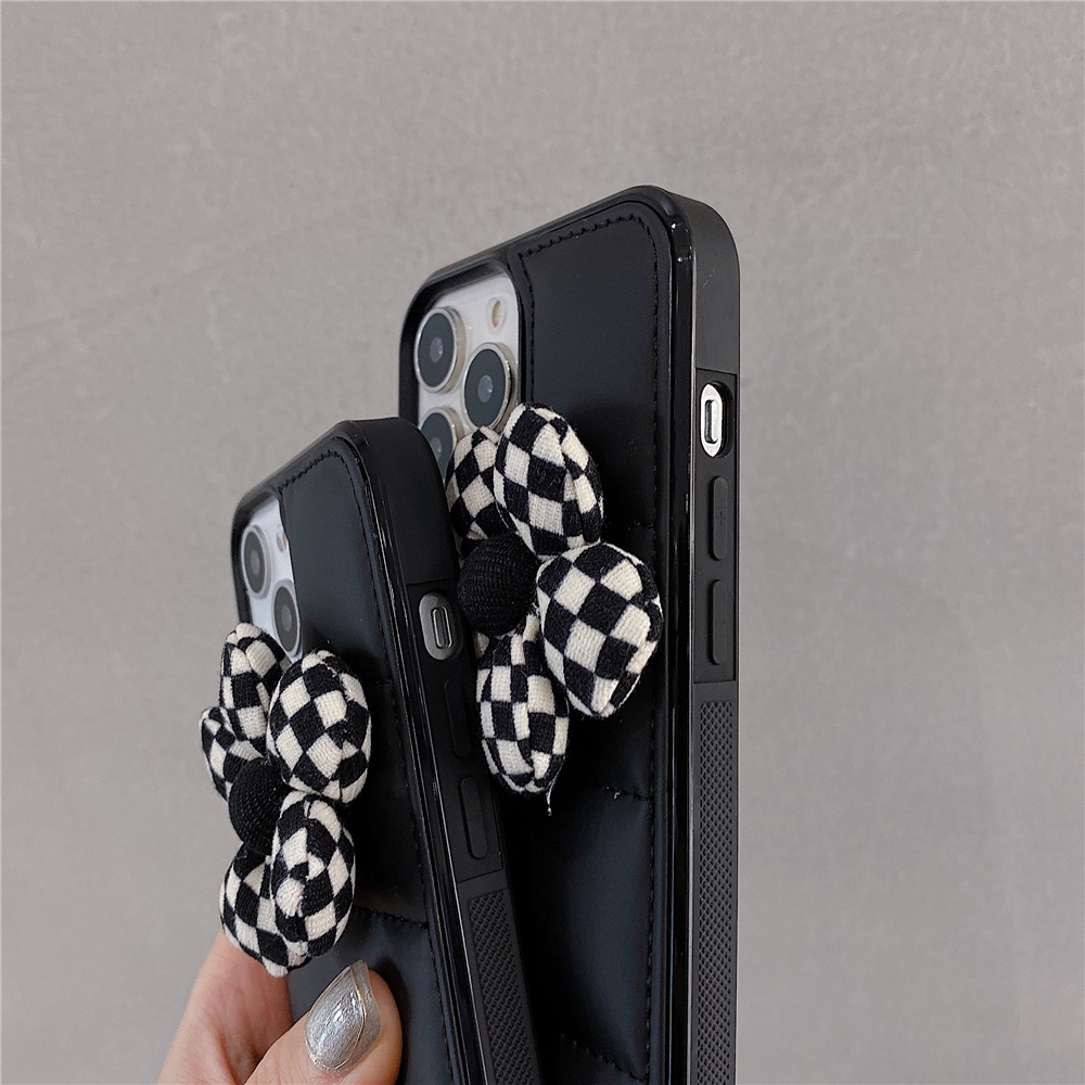 Soft Case TPU Glossy 6D Motif Bunga Pita Kotak-Kotak Untuk IPhone 14 13 12 11 Pro Max