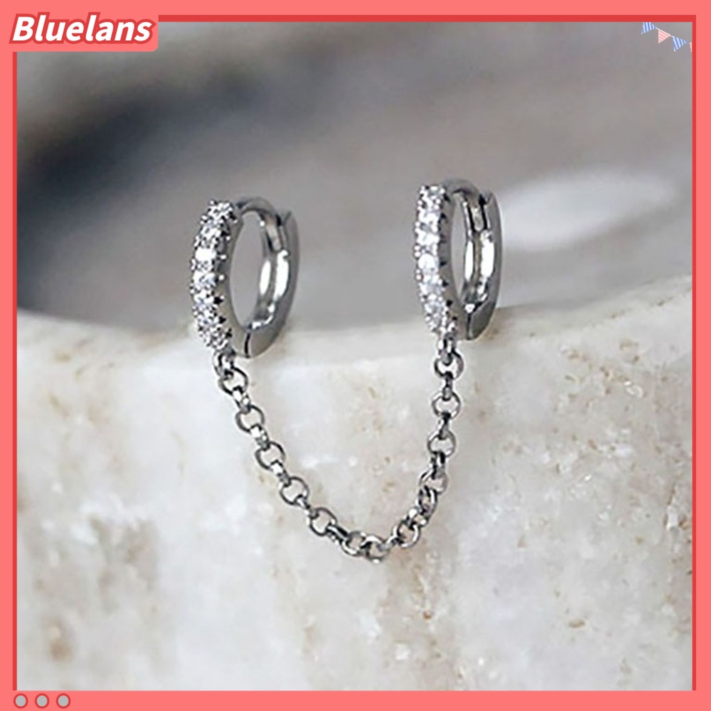 Bluelans 1 Pasang Anting Hoop Rumbai Rantai Cubic Zirconia Untuk Wanita