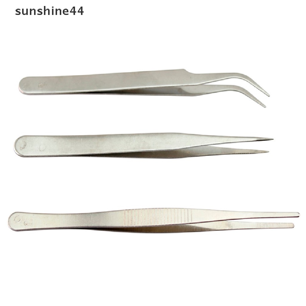 Sunshine 3Pcs Pinset Presisi Bahan Stainless Steel Untuk Reparasi Elektronik