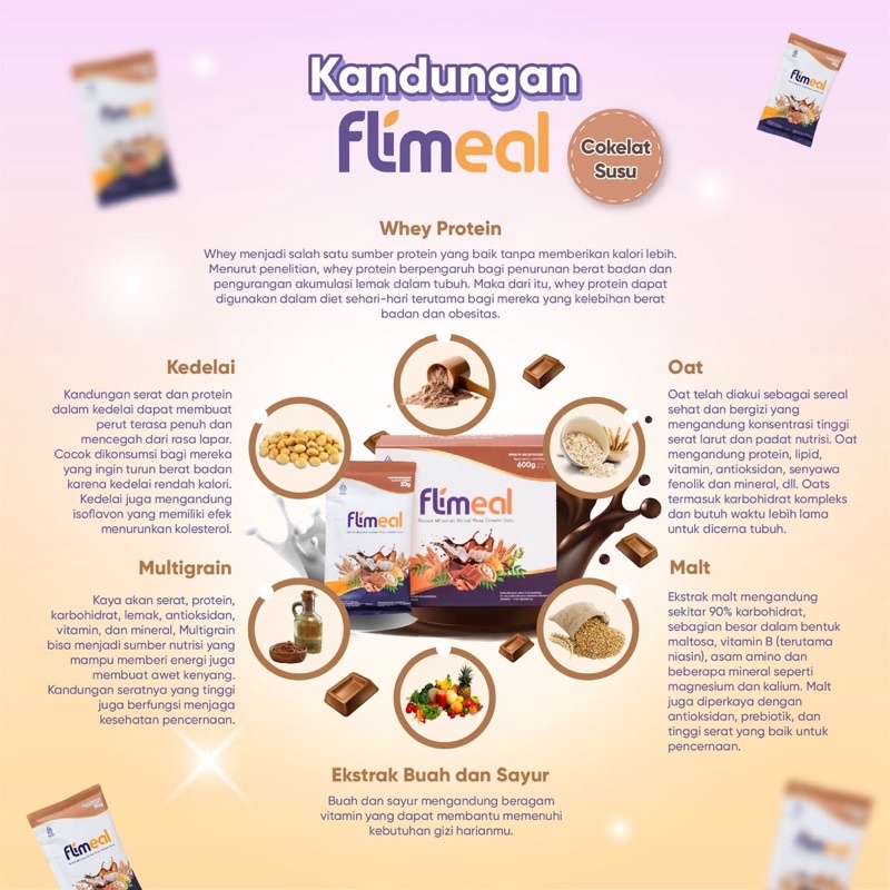 FLIMEAL by Flimty - Minuman Sereal Aneka Rasa | Coklat - Coklat Susu - Strawberry - Vanilla - Taro