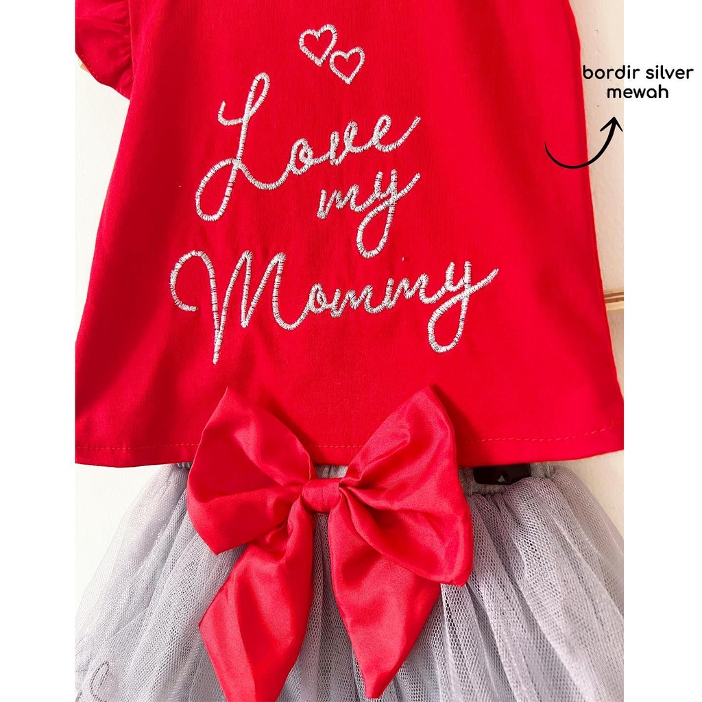 MAMA LOVER SET babeebabyshop Baju setelan jumper rok bandana anak perempuan fashion bayi cewek babygirl i love mommy sunny tutu