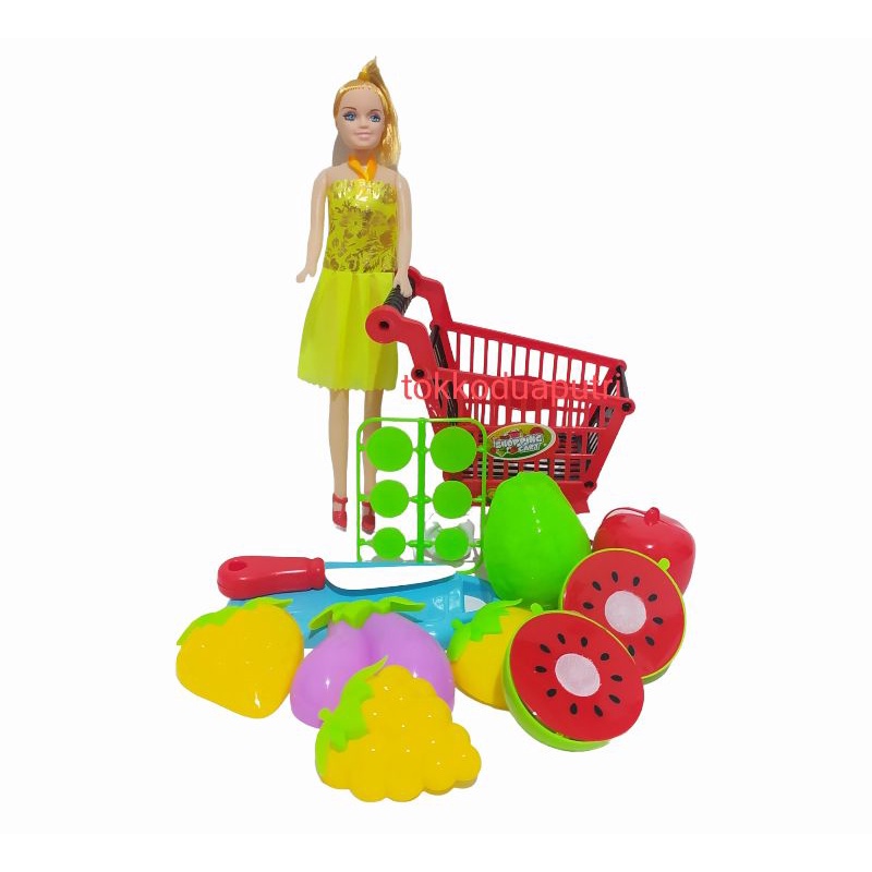 MAINAN ANAK BONEKA TROLLY SHOPPING BUAH DAN SAYUR