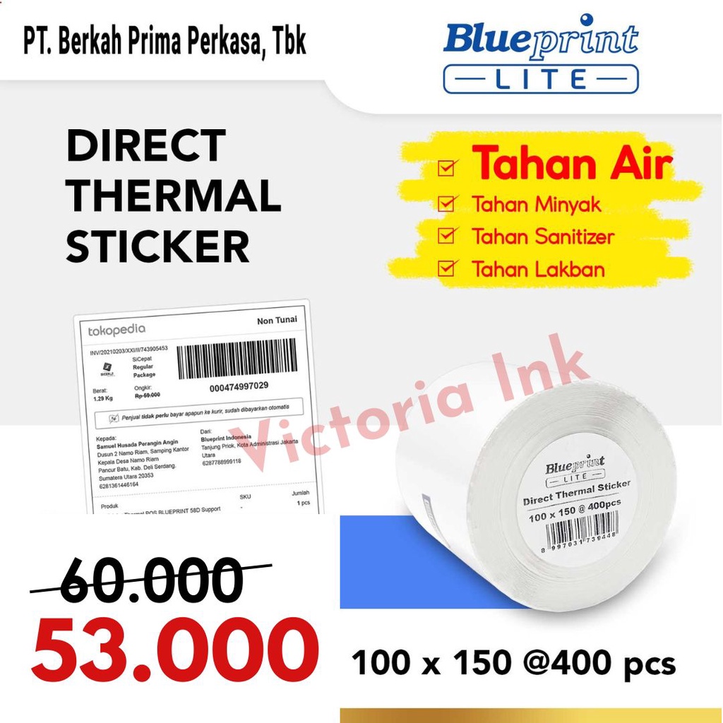 Stiker Label 100x150 Blueprint isi 400 label TD110X TD110D TD110 TR110