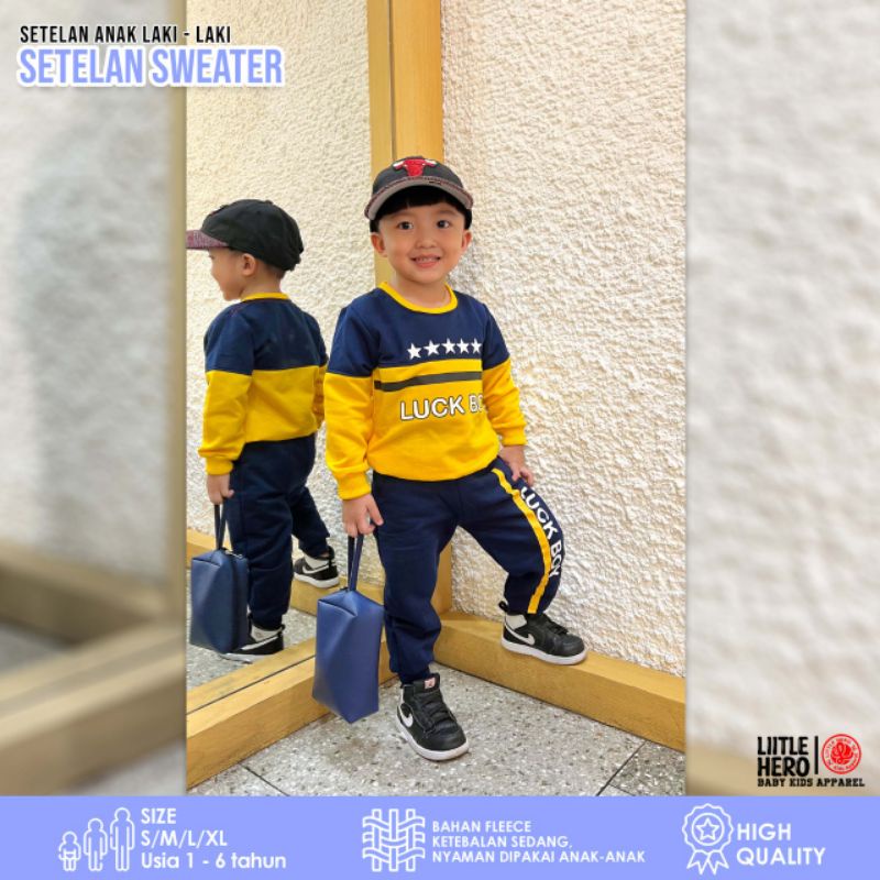 Set Setelan Sweater Anak Laki-laki Cowok Little Hero Usia 1-5