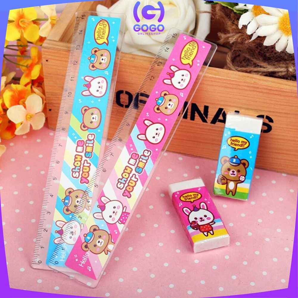 GOGO-A26 Alat Tulis Set 8in1 Karakter Stationery Kids / Paket Alat Tulis Anak TK / Set School Supplies for Child Writing Gift Eraser Ruler
