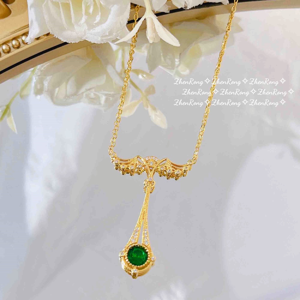 Goldkingdom Fashion Perhiasan Emas Asli Kadar 375 Bangkok Aksesoris Ready Stock French Vintage Ringan Mewah Jelly Kacang Kalung Chic Sayap Malaikat Set Emerald Earrings