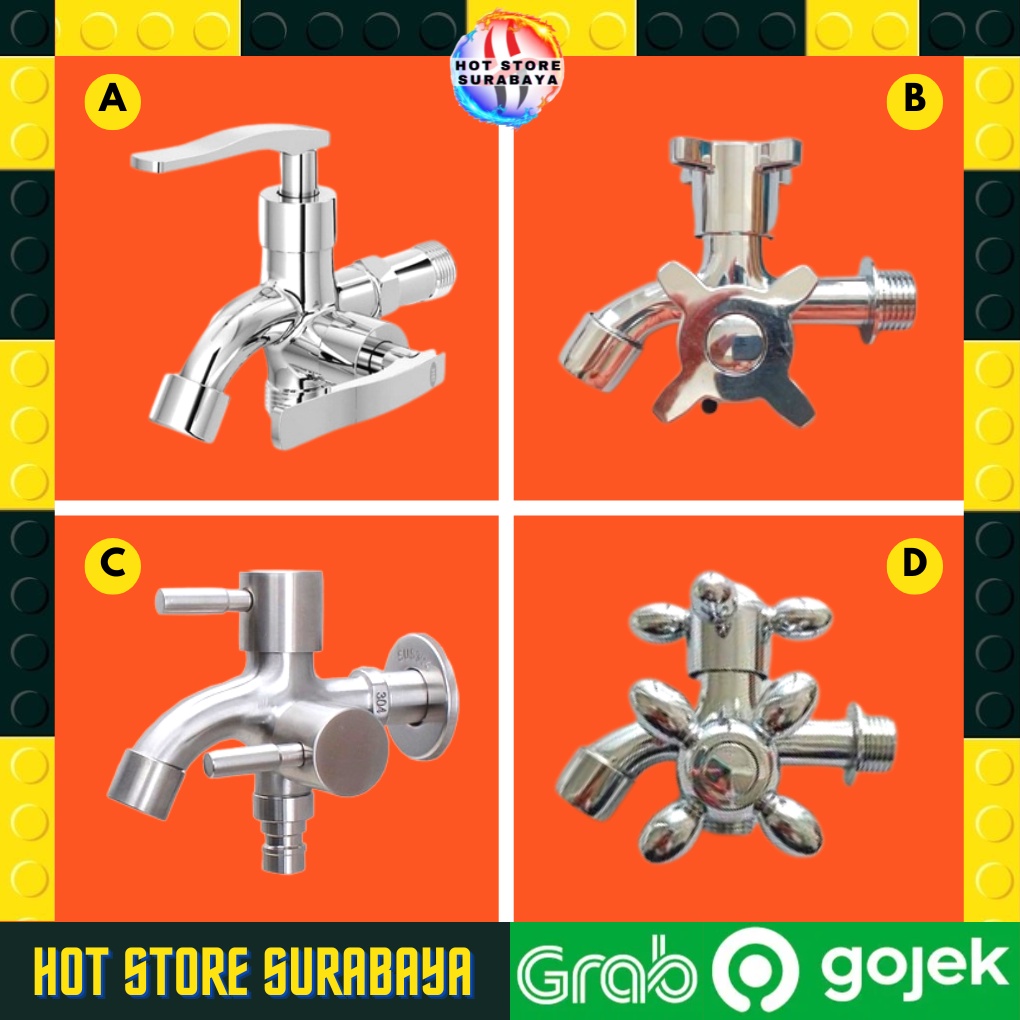 KRAN CABANG KERAN DOBEL CABANG DOUBLE 1/2 INCH KERAN KAMARI MANDI SHOWER CHROME MULTIFUNGSI