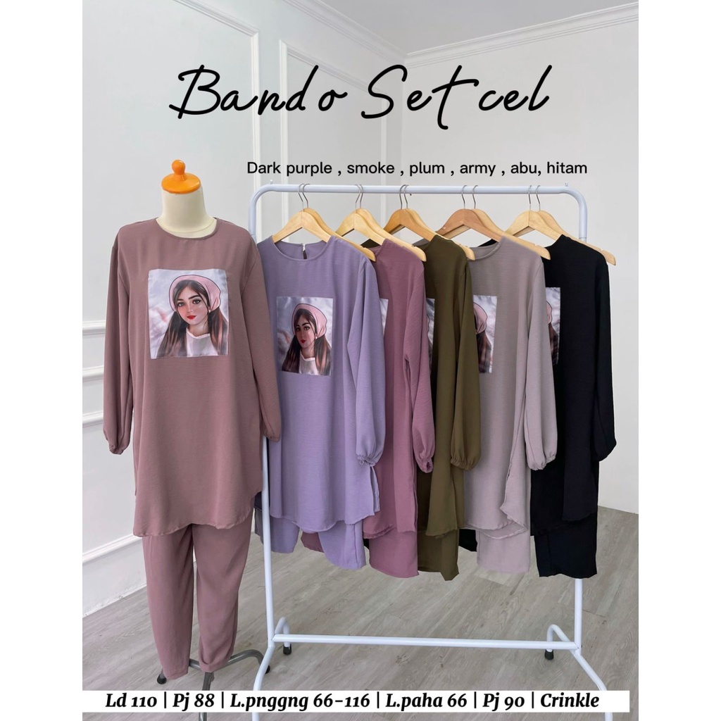 ONE SET TUNIK GAMBAR CRINKLE  BANDO FASHION ALLSIZE TANGAN KARET SETCEL MUSLIM