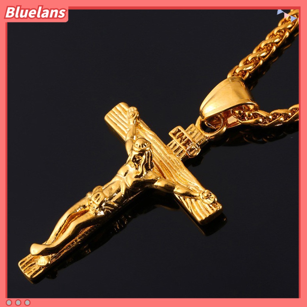 Bluelans Men Necklace Jesus Cross Dangle Anti Rust Stainless Steel Jesus Pendant Necklace Jewelry