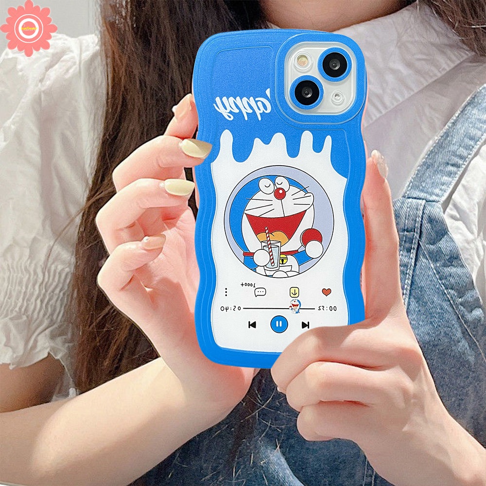 Cartoon Cute Doreamon Milk Tea Case Realme 10 C15 C25s C21Y C35 C12 C3 C25Y C20 C11 2020 C25 Case Realme 9i 5i 6i 5 C11 2021 5s C1 Wavy Edge Soft TPU Shockproof Back Full Cover