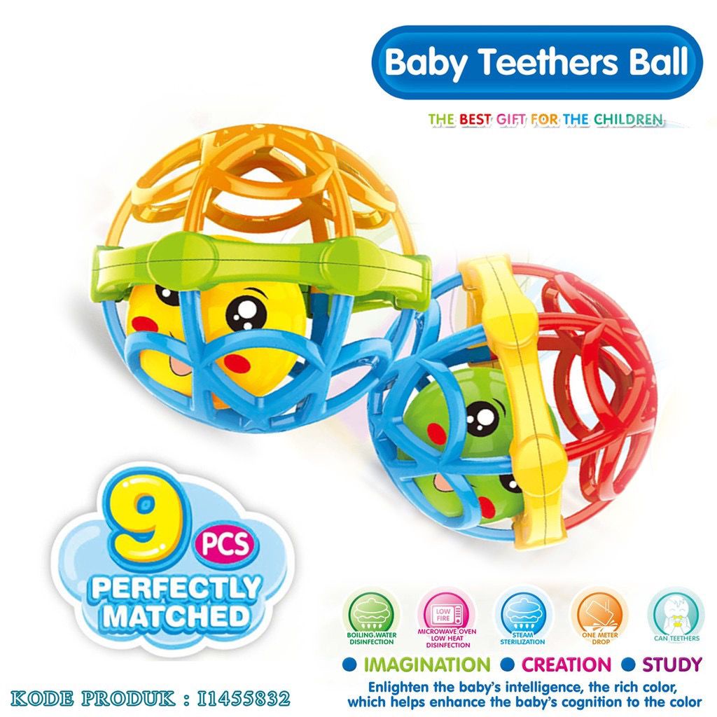 Mainan Bayi Edukasi Kerincingan ball Atau Baby Teether ball Gigitan Bayi BPA Free / BIC