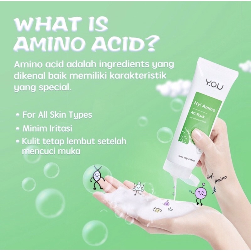 YOU Hy! Amino Facial Wash | Oil Control, Hydrating, Brightening, Anti-Acne Sabun Cuci Muka 100gr