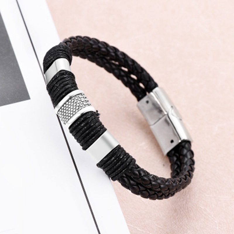 [Z H Perhiasan] Hip Hop Rock Retro Pria Fashion Gelang Kulit Stainless Steel Pesta Perhiasan Aksesoris