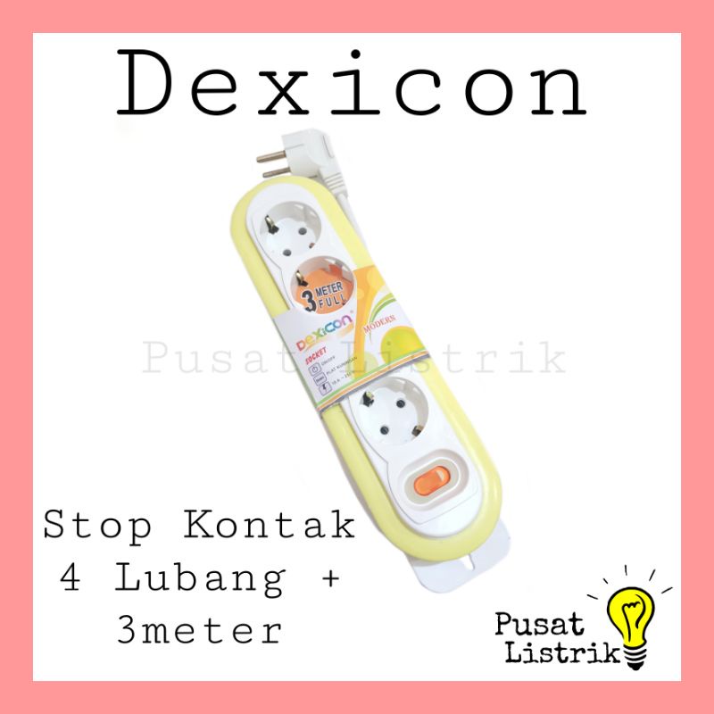 Stop Kontak 4 Lubang + Kabel 3meter 5meter Dexicon Switch On/Off Warna