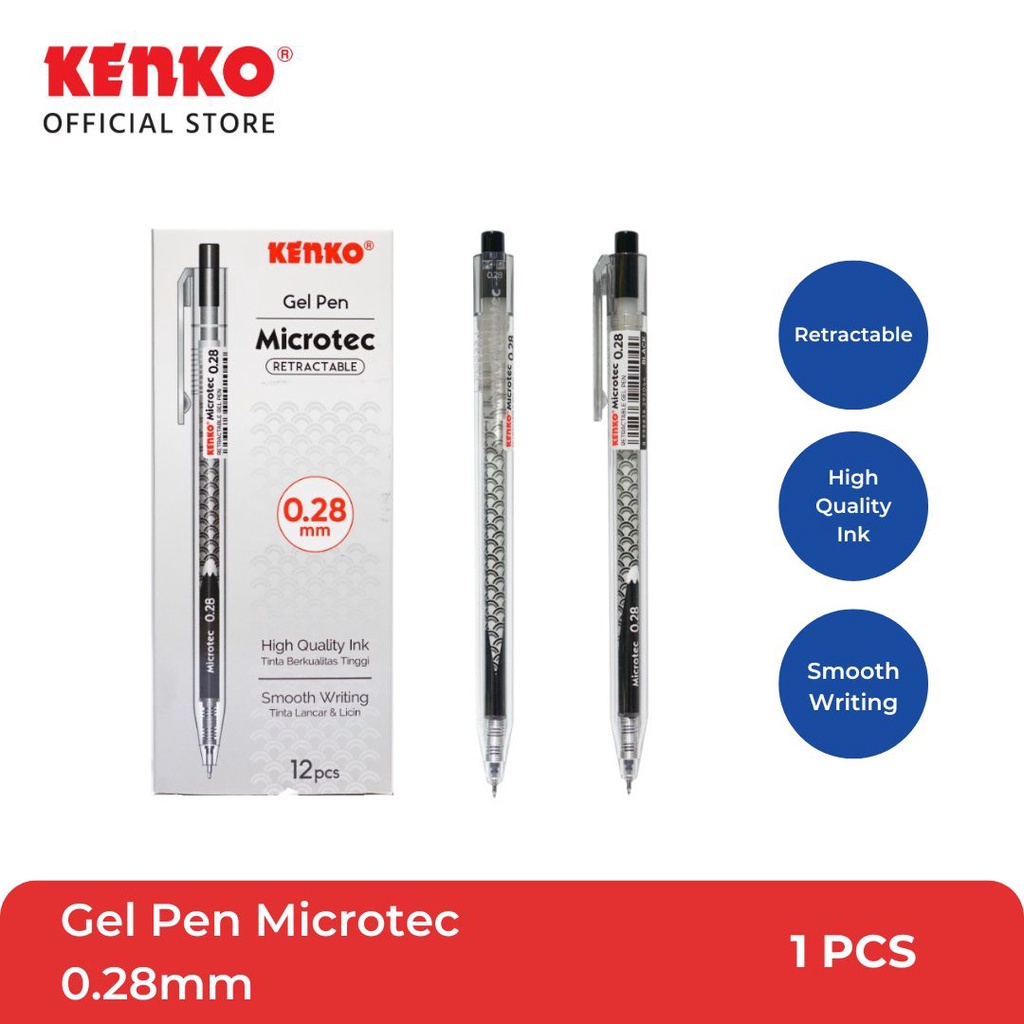 KENKO STATIONERY GEL PEN TINTA HITAM MICROTEC 0.28MM