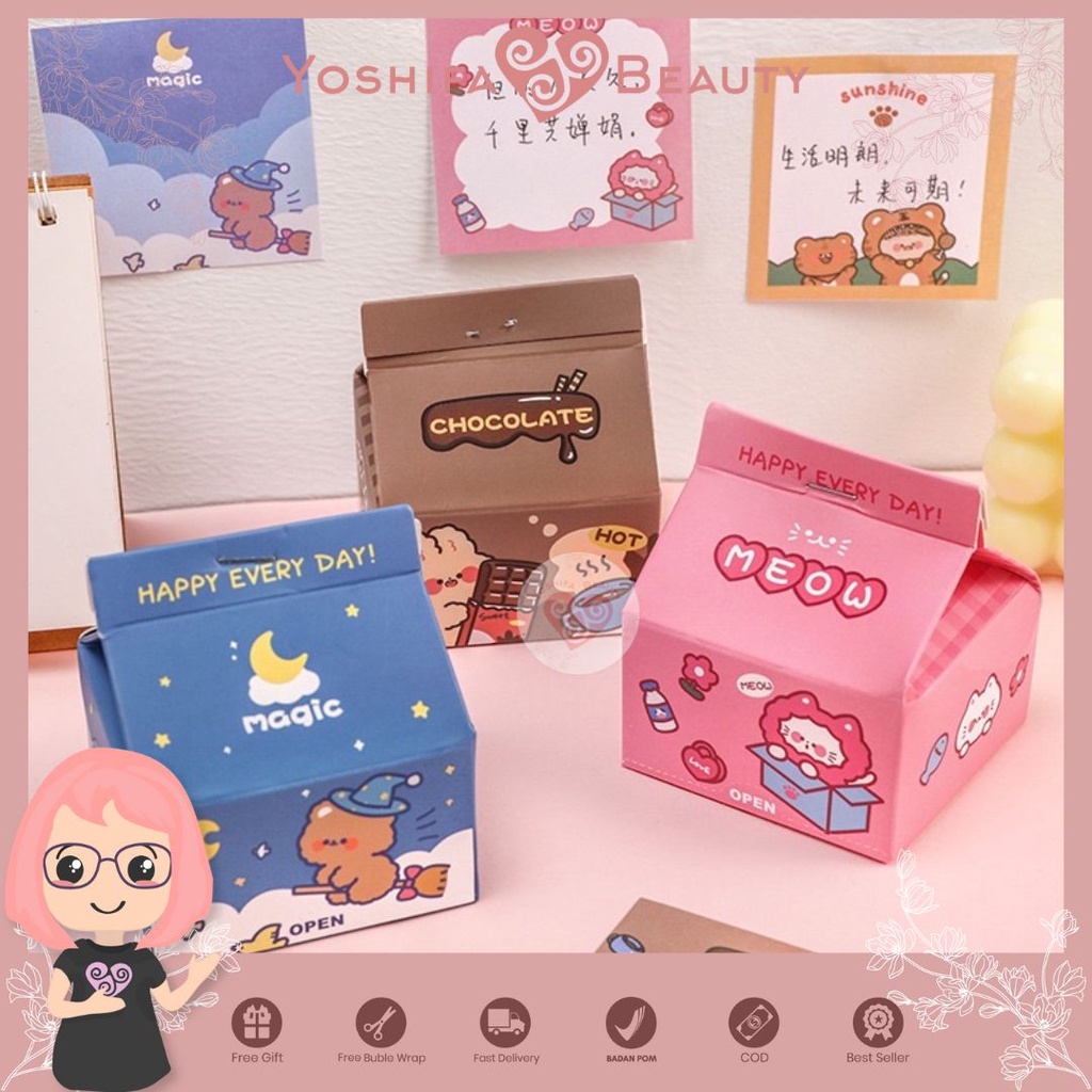 Notepad Memo Cute Animal Sticky Notes Milky Box | Memo Pad Milkbox Kotak Lucu 200 Lembar Motif Lucu