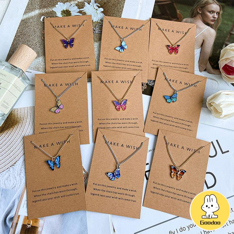 Kalung Rantai Klavikula Desain Kupu-Kupu Warna-Warni Gradasi Gaya Korea Untuk Wanita -Doo