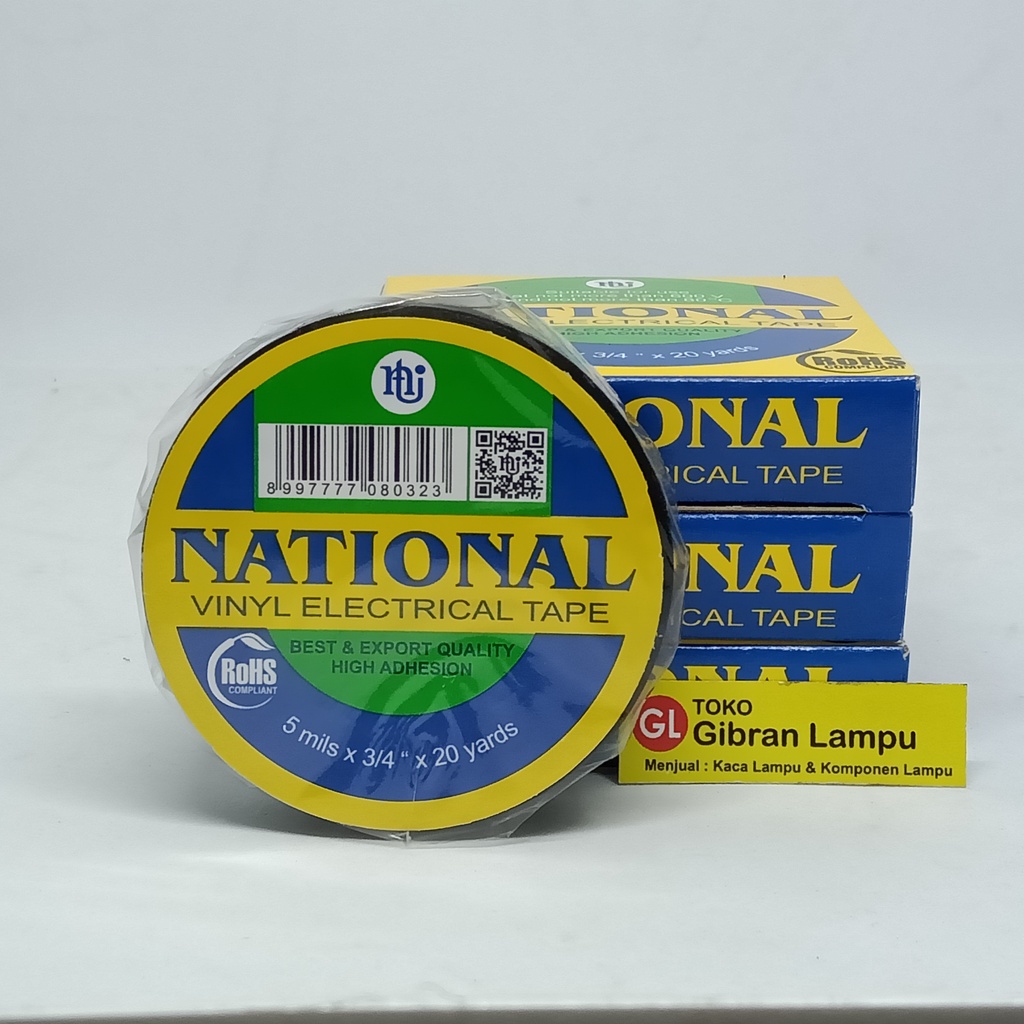 Isolasi National - National Vinyl Electrical Tape - Solasi Solatip Kabel Hitam Listrik 20 Yards