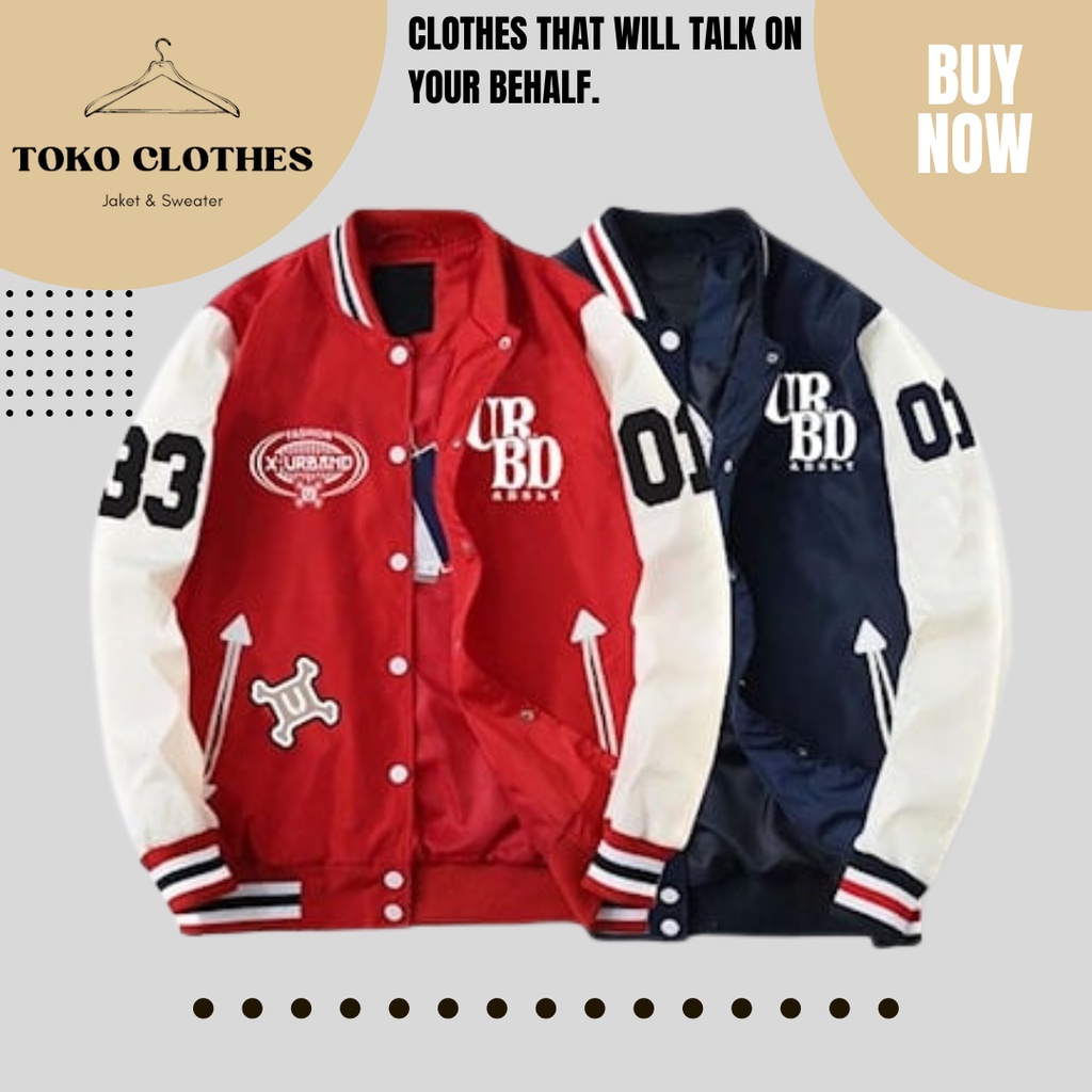 Jaket Varsity Waterproof Baseball Bordir Pria Wanita