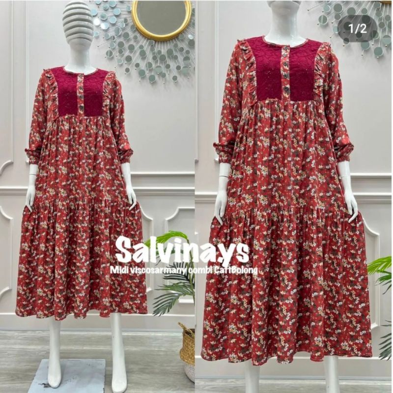 midi dress viscose armany cambi katun bordir bolong