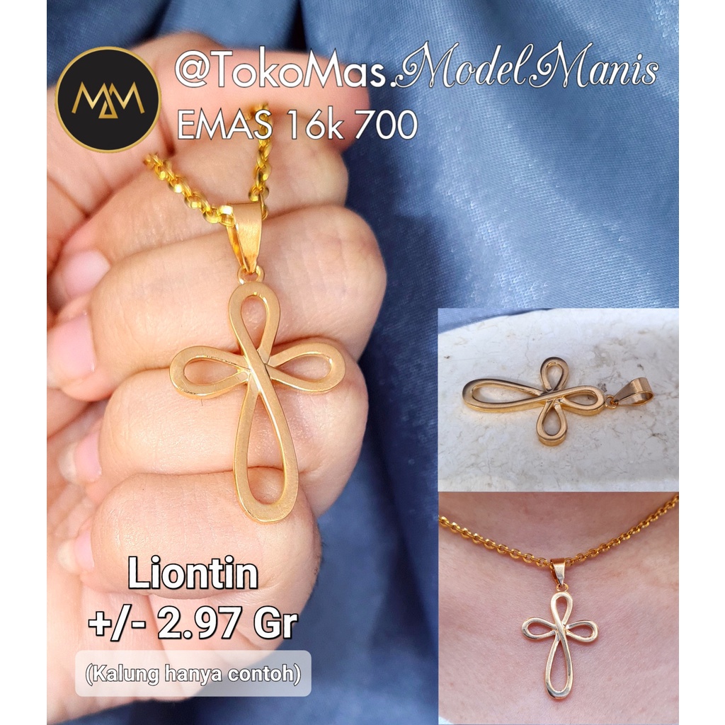 Liontin Salib infinity emas kuning 700 kadar 16k