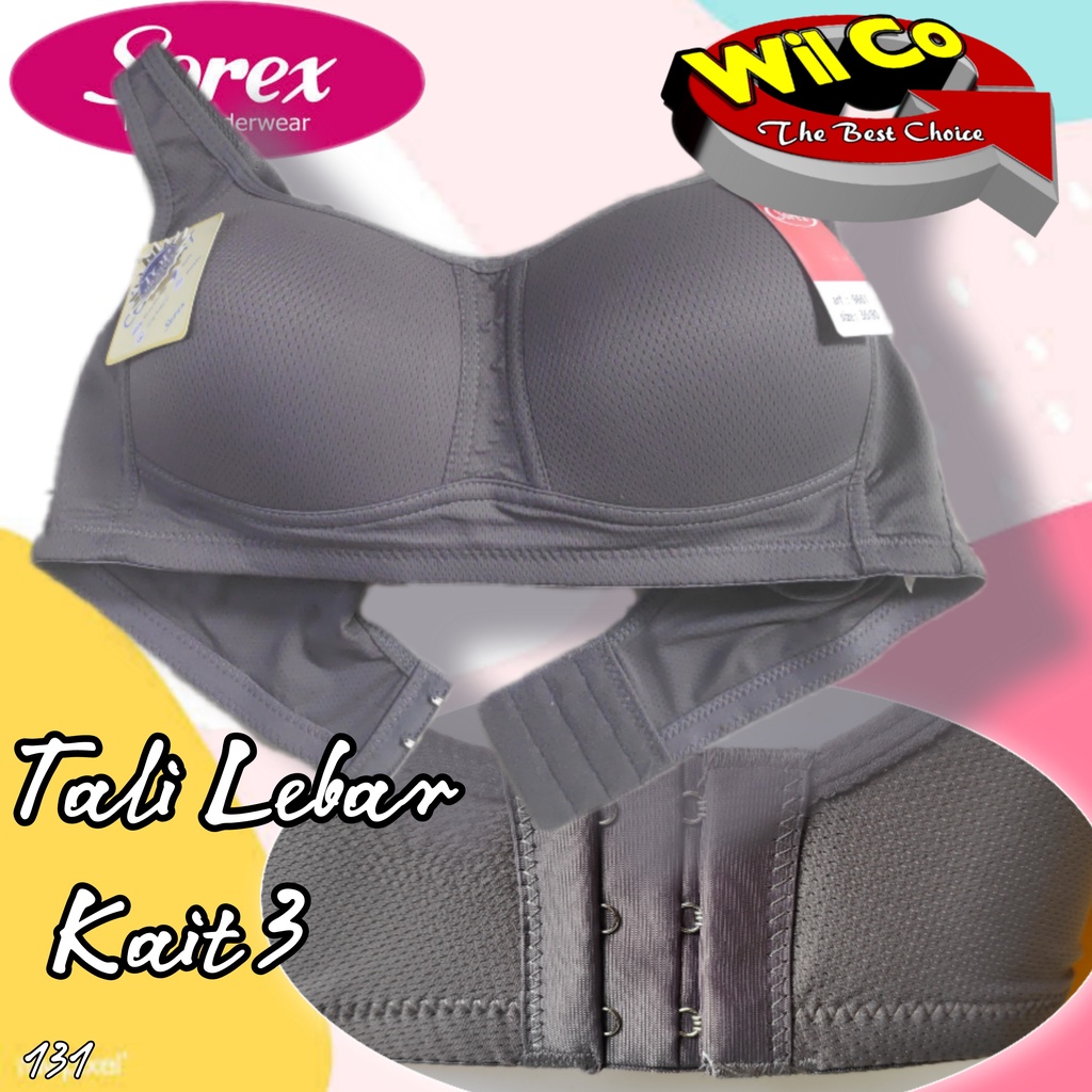 K131 - BRA/BH WANITA SOREX TANPA KAWAT BUSA TIPIS TIGA PENGAT SIZE 34 - 40