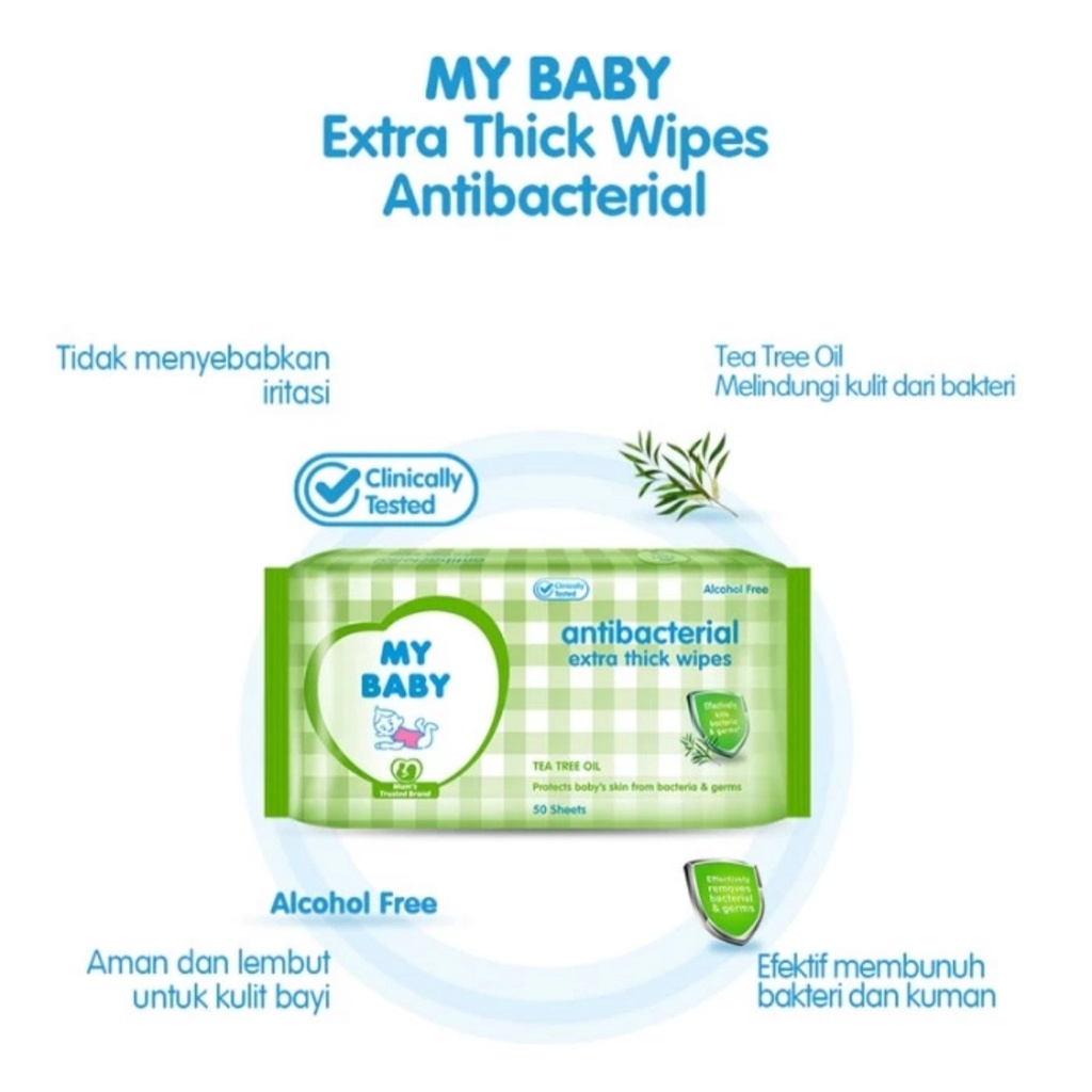 Tissu Basah /MY BABY Extra Care Wipes Antibacterial [50 + 50 Sheets]