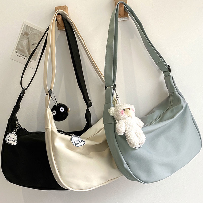 ✔☍✾Harajuku Jepang Chic Vintage Gadis Warna Solid Lembut Gadis Tas Bahu Versi Korea In Sederhana Messenger Tas Dumpling Bag