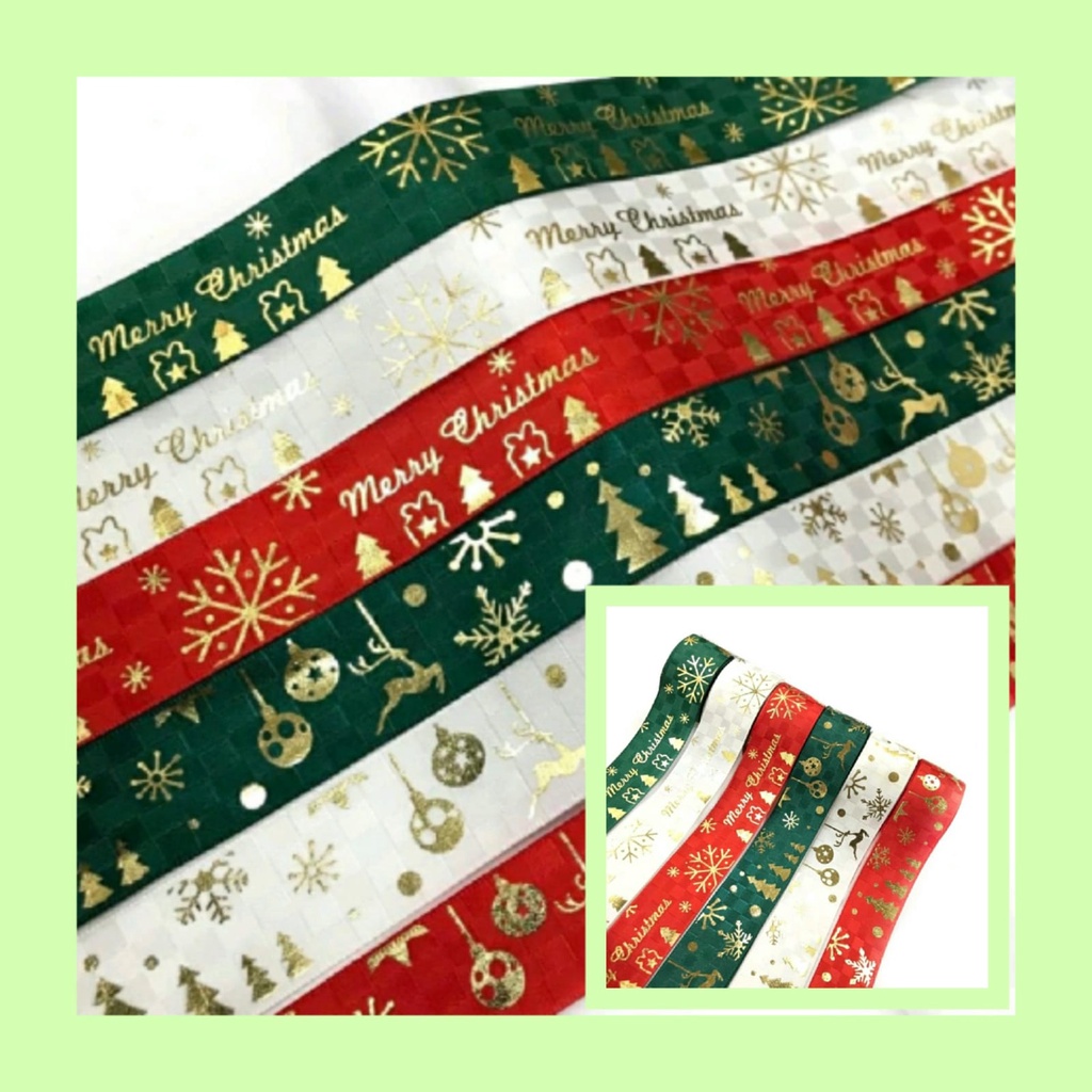

1 YARD - PITA NATAL MOTIF MERRY CHRISTMAS SALJU 2.5CM/PITA KADO NATAL