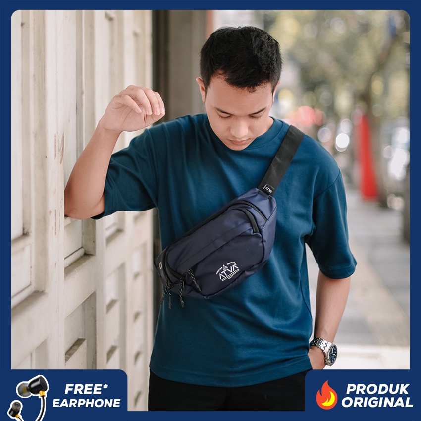 ELITE NAVY ORIGINAL x ATVA Tas Selempang Biru Dongker Casual Pria Waterproof Waistbag Jalan Santai Main Hangout Nongkrong Waist Bag Distro Remaja Dewasa Daily Simple Sling Bag Premium Mini Slingbag Tas Slempang Outdoor Kecil Pinggang Bahu Dada Kekinian
