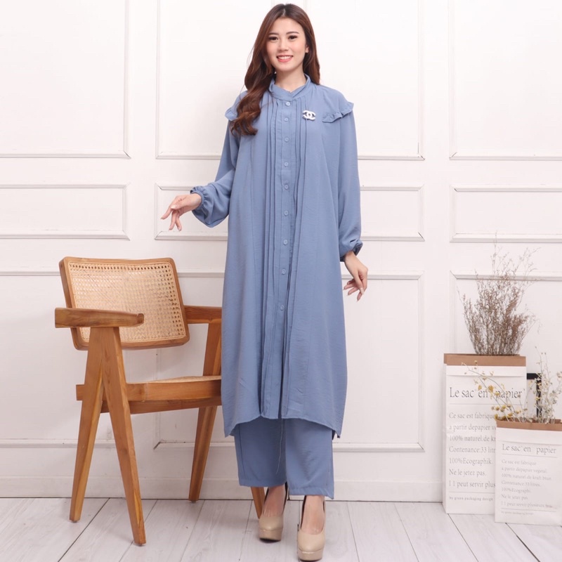 ONE SET CRINKLE LONG TUNIK JUMBO BUSUI KANCING DEPAN ZARA FREE BROS GROSIR PGMTA MURAH