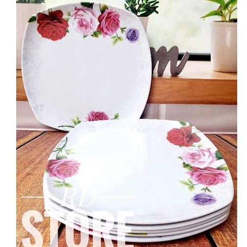 PROMO 6.PCS PIRING KOTAK SAJI CEPER MOTIF ROSE BAHAN MELAMINE WARE ANTI PANAS DAN LENGKET