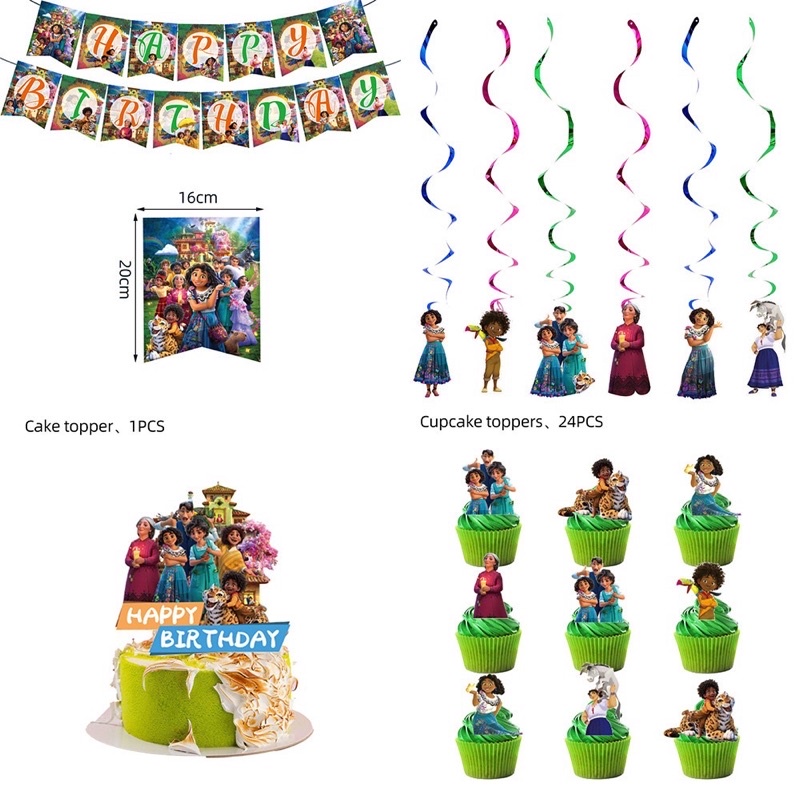 BANNER SWIRL TOPPER CAKE DAN CUPCAKE ENCANTO