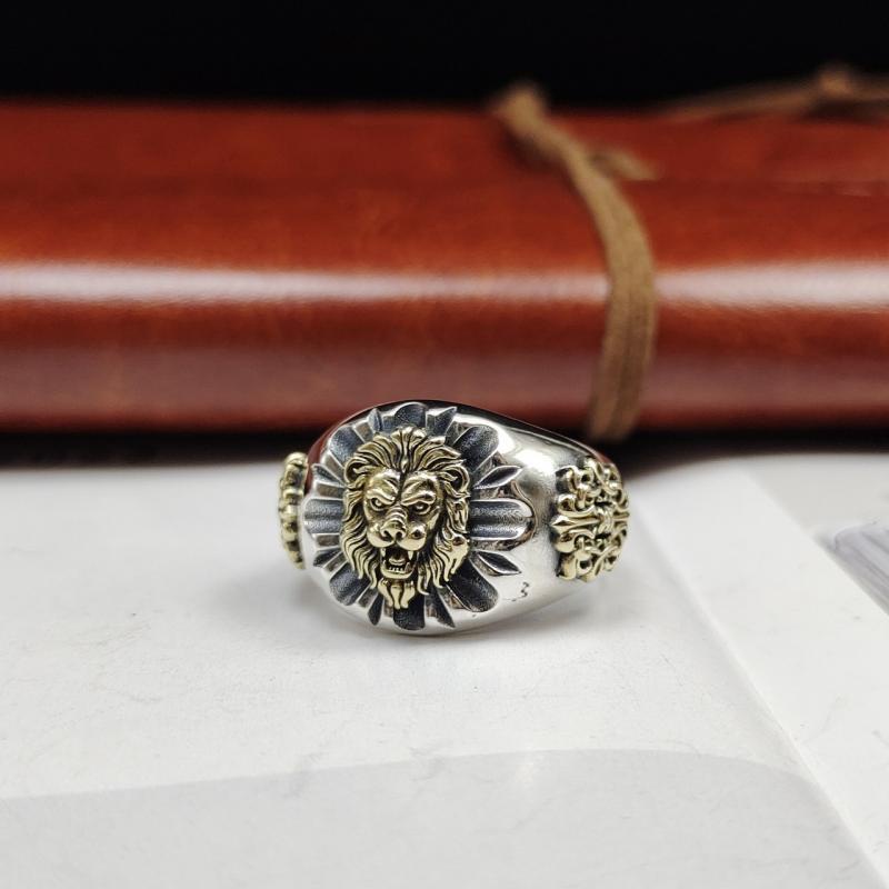 Cincin Model Terbuka Motif Print Singa Gaya Vintage Kasual Untuk Pria