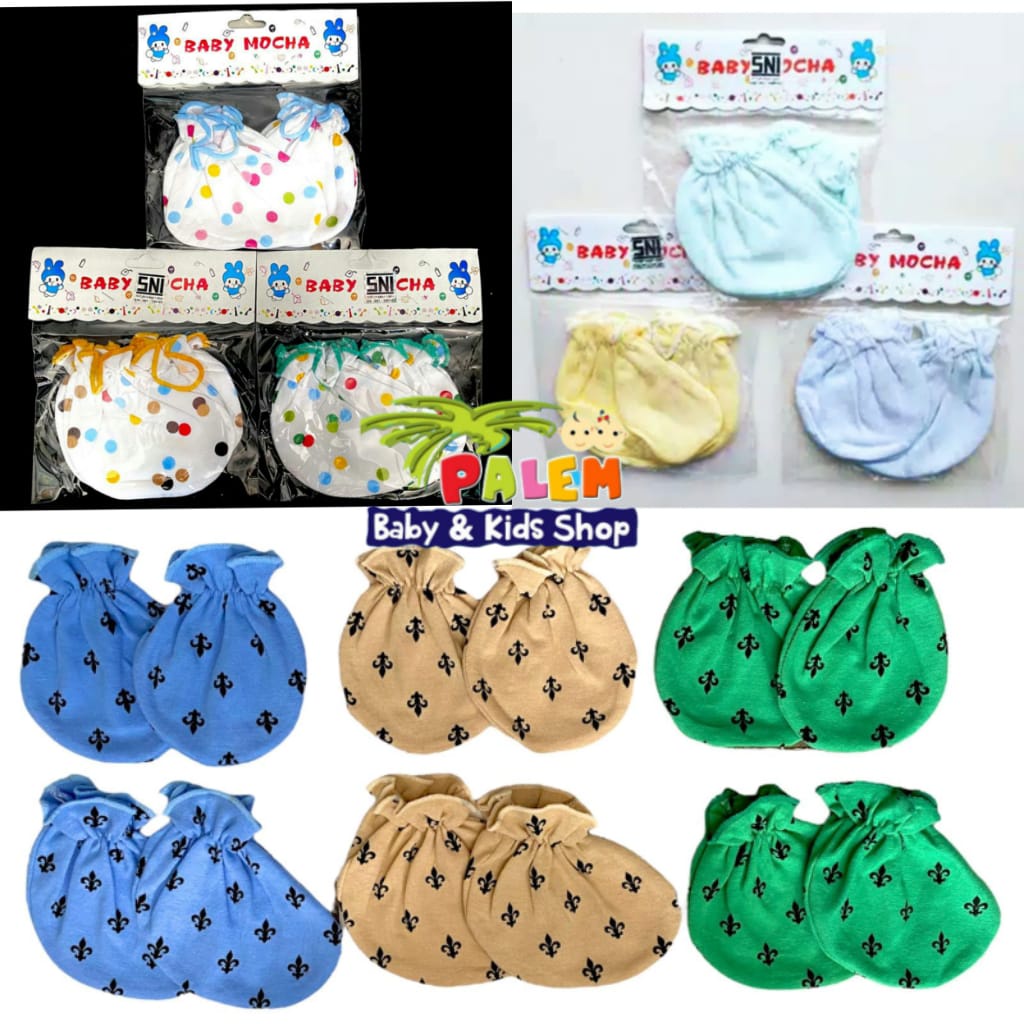 Baby Mocha Sarung tangan+kaki bayi 3pcs Motif/Polos NB/stk baby murah