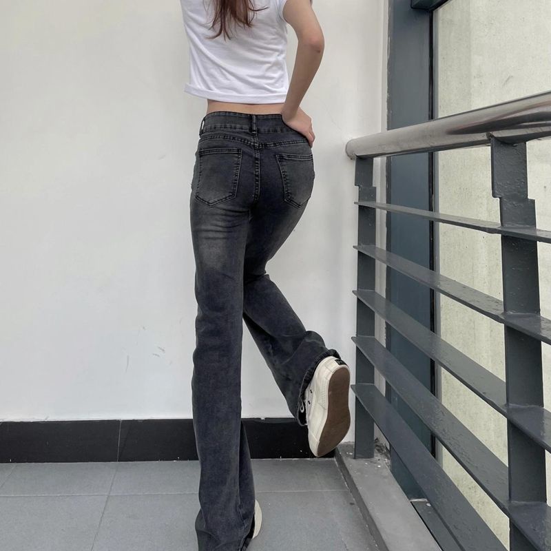 LuLu-new abu-abu stretch cutbray celana jeans panjang wanita